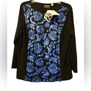 Bob Mackie Blouse Wearable Art Lace Sequins Blue Floral NWT